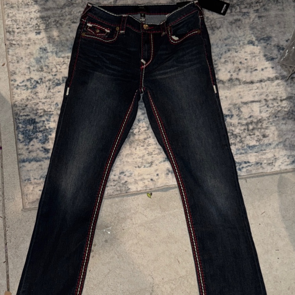 True Religion Dark Indigo Jeans with Red Accents